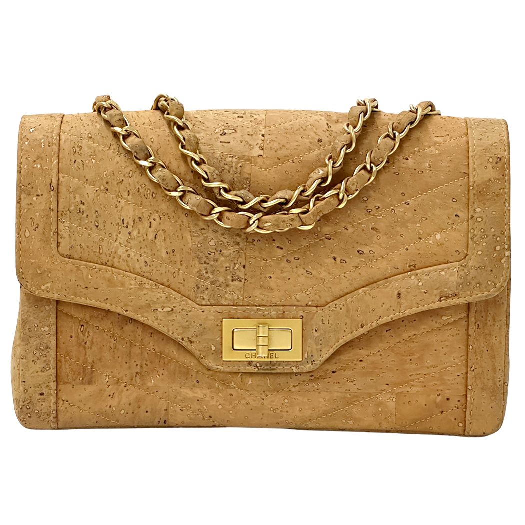 Chanel 2.55 She Blanc Shoulder Bag Cork Leather Beige Gold V-stitch Mademoiselle