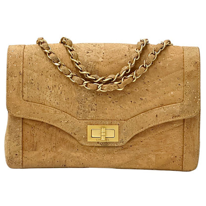 Chanel 2.55 She Blanc Shoulder Bag Cork Leather Beige Gold V-stitch Mademoiselle