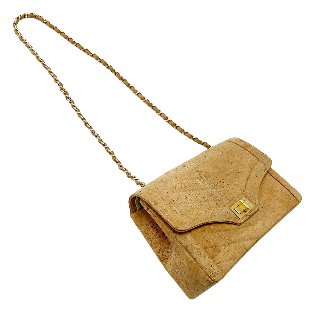 Chanel 2.55 She Blanc Shoulder Bag Cork Leather Beige Gold V-stitch Mademoiselle — view 5