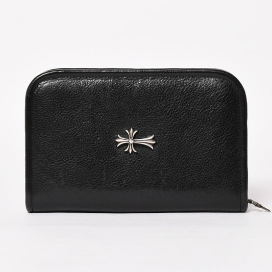 Chrome Hearts Black Heavy Leather Organizer Wallet Dagger Cow Clutch 925