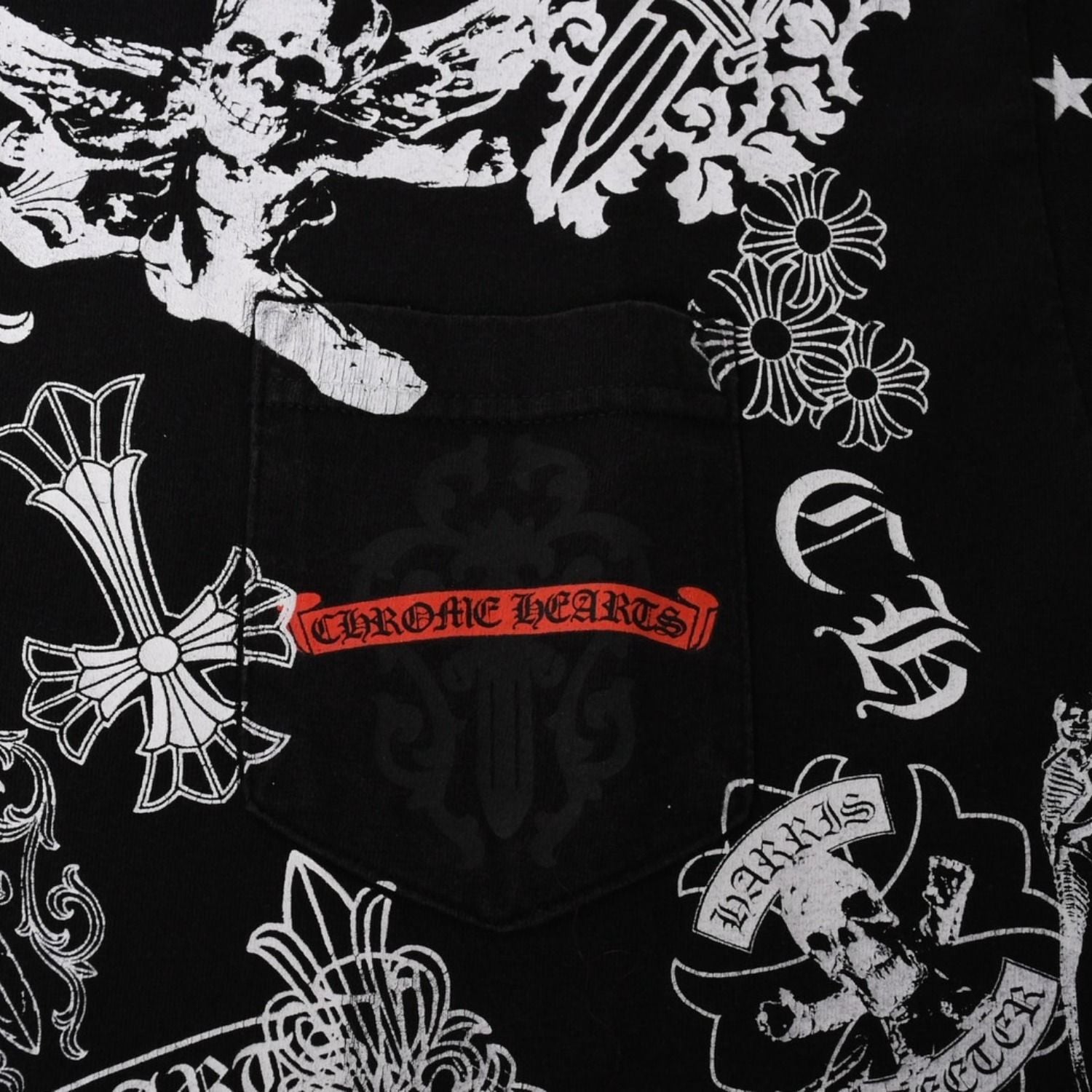 Chrome Hearts Pocket T-Shirt CH Cross Cemetery Horseshoe Dagger Star Scroll — view 4