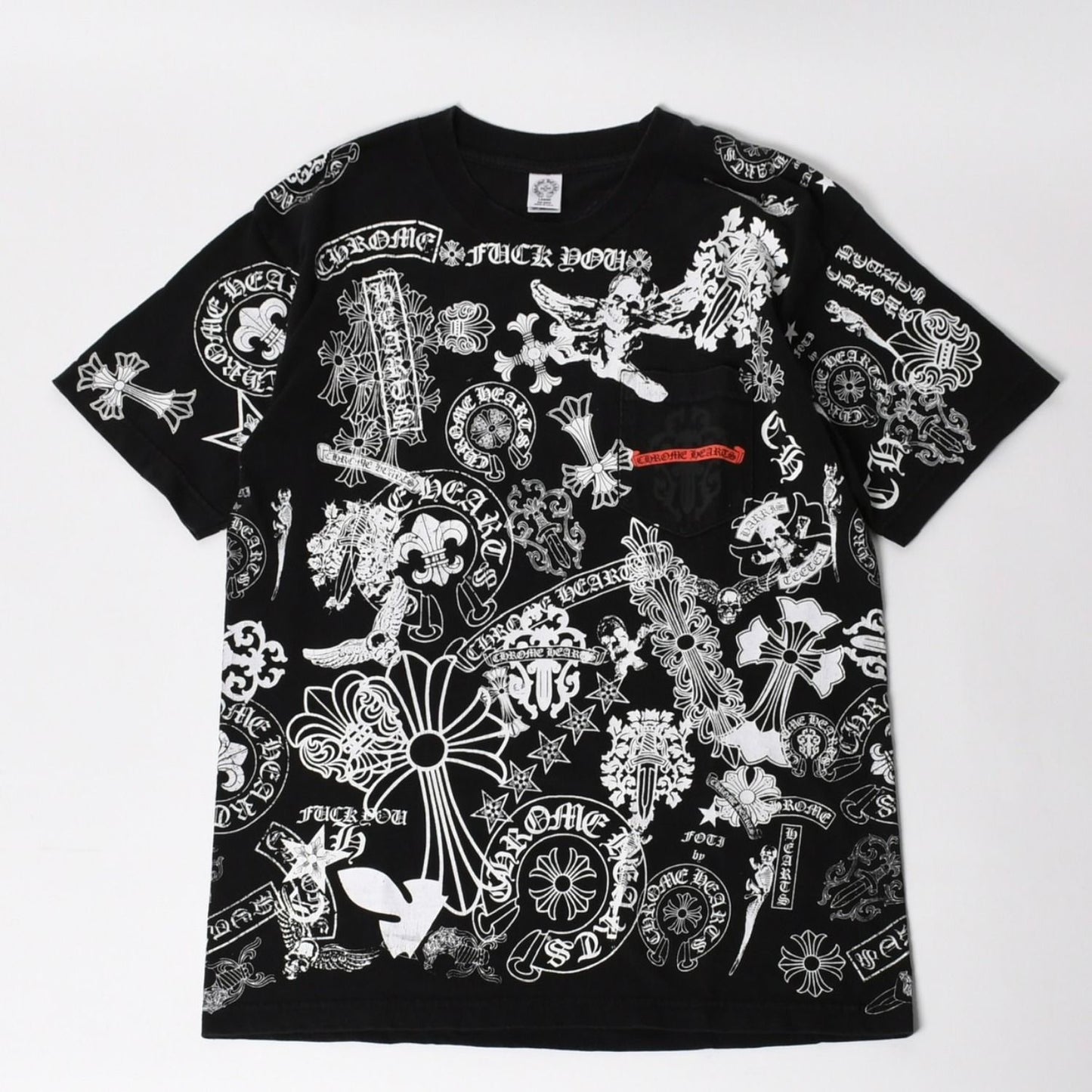 Chrome Hearts Pocket T-Shirt CH Cross Cemetery Horseshoe Dagger Star Scroll