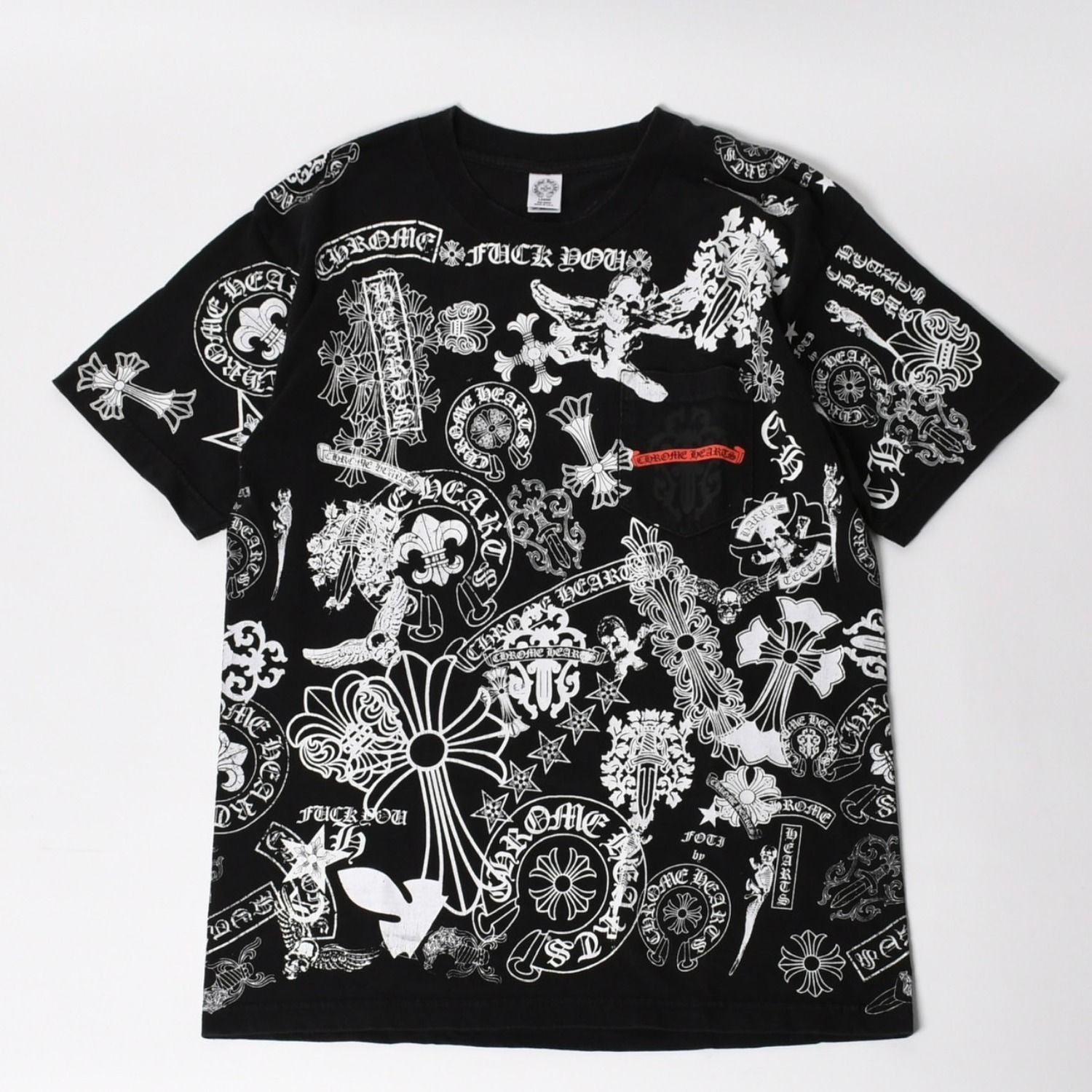 Chrome Hearts Pocket T-Shirt CH Cross Cemetery Horseshoe Dagger Star Scroll