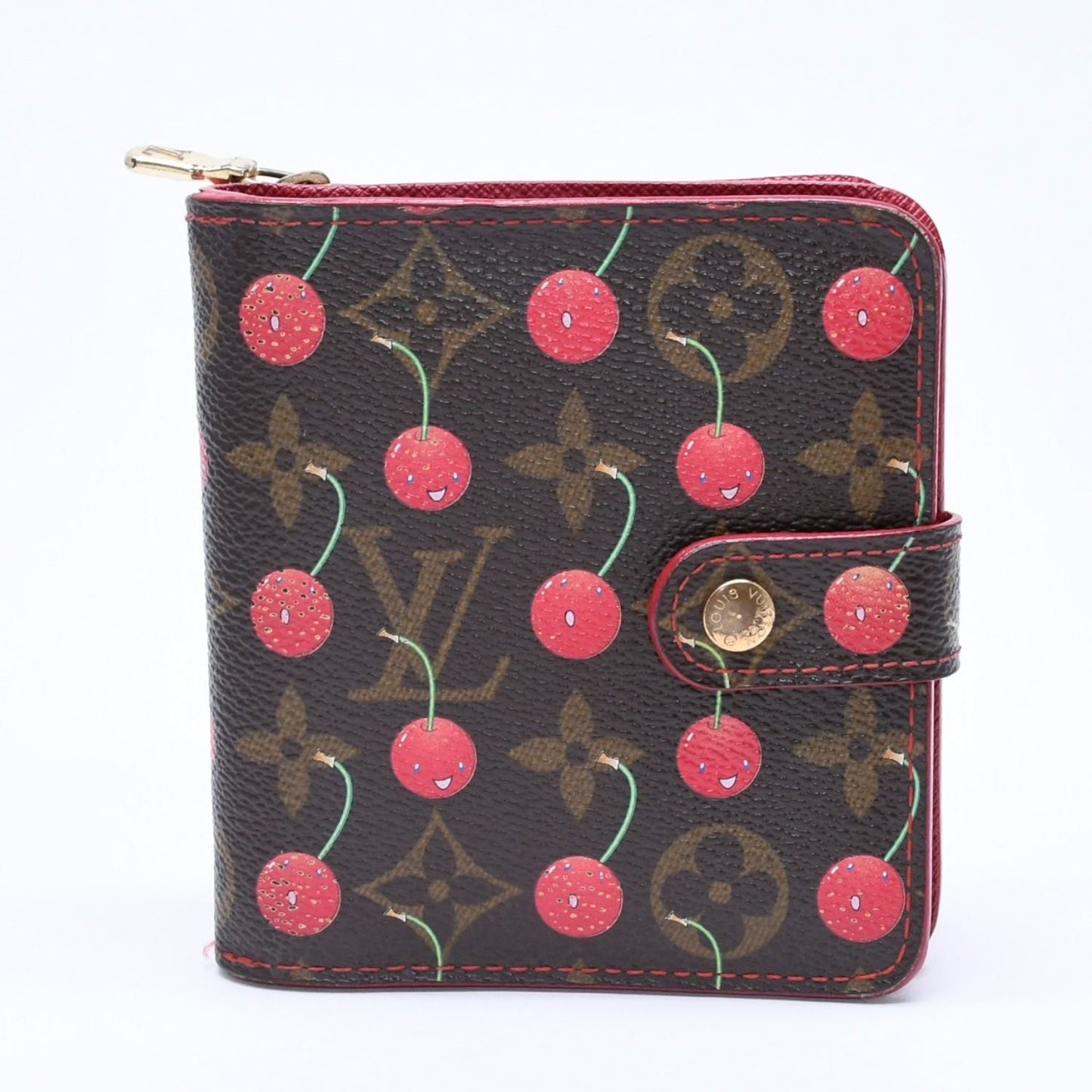 Louis Vuitton Monogram Cherry Compact Zip Bifold Wallet Takashi Murakami Brown