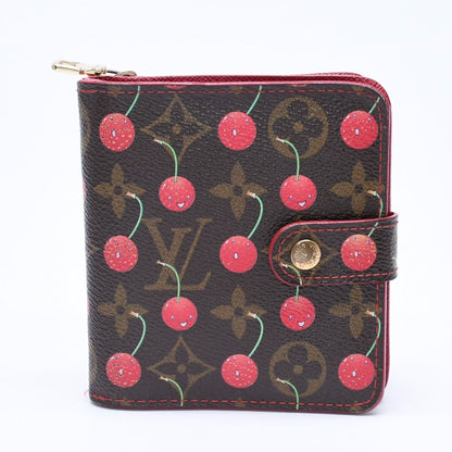 Louis Vuitton Monogram Cherry Compact Zip Bifold Wallet Takashi Murakami Brown