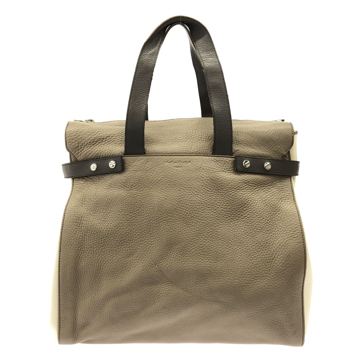 Saint Laurent Leather Canvas Handbag Beige — view 2