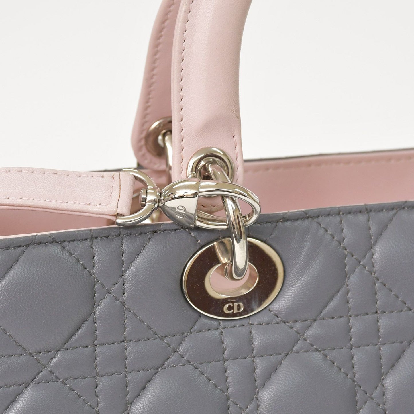 Dior Lady Large Tricolor Handbag 2-Way Gray Pink Light Blue Lambskin — view 5