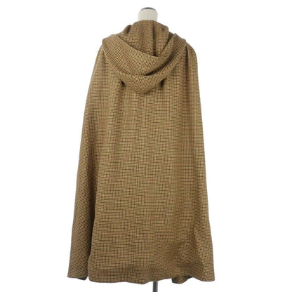 Celine Houndstooth Pattern Gathered Cape with Hood Long Length 34 Brown — view 4