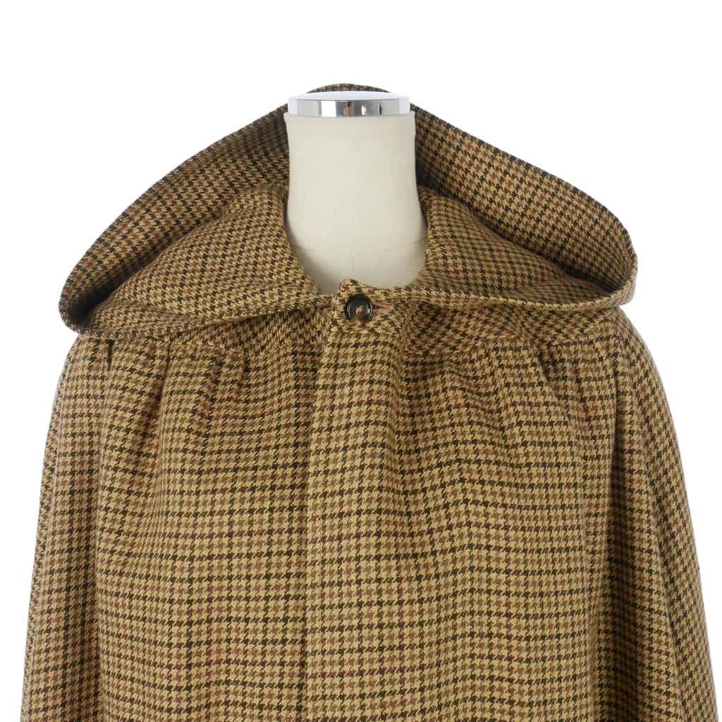 Celine Houndstooth Pattern Gathered Cape with Hood Long Length 34 Brown — view 2