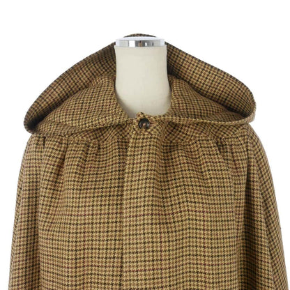 Celine Houndstooth Pattern Gathered Cape with Hood Long Length 34 Brown — view 2