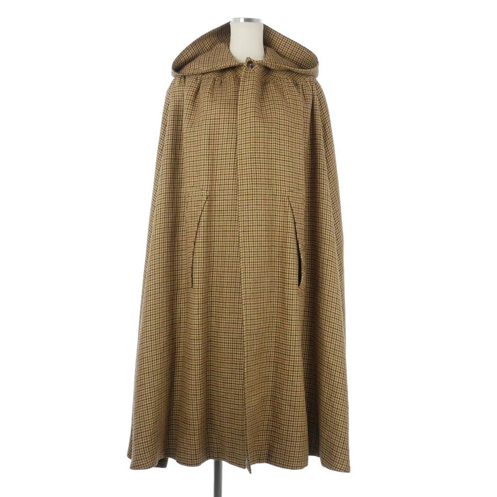 Celine Houndstooth Pattern Gathered Cape with Hood Long Length 34 Brown