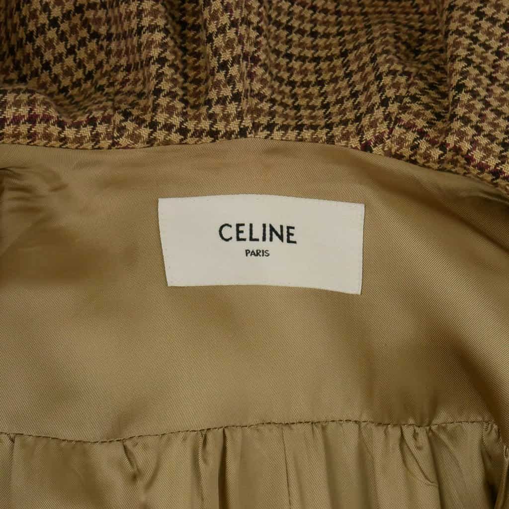 Celine Houndstooth Pattern Gathered Cape with Hood Long Length 34 Brown — view 6