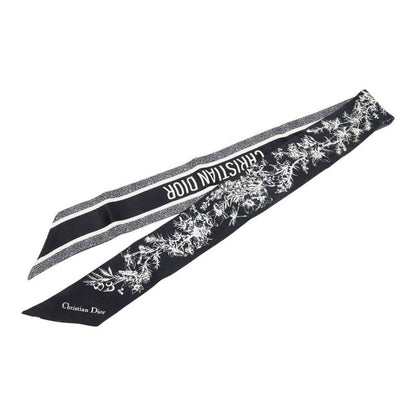 Dior Toile de Jouy Flower Mitzah Scarf Twilly Black White Silk