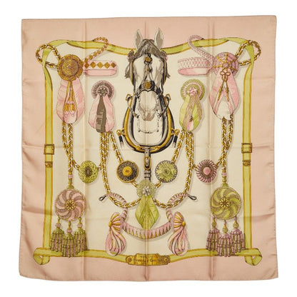 Hermes Carre 90 Frontaux Et Cocardes Front Rosette Scarf Large Pink Multicolor