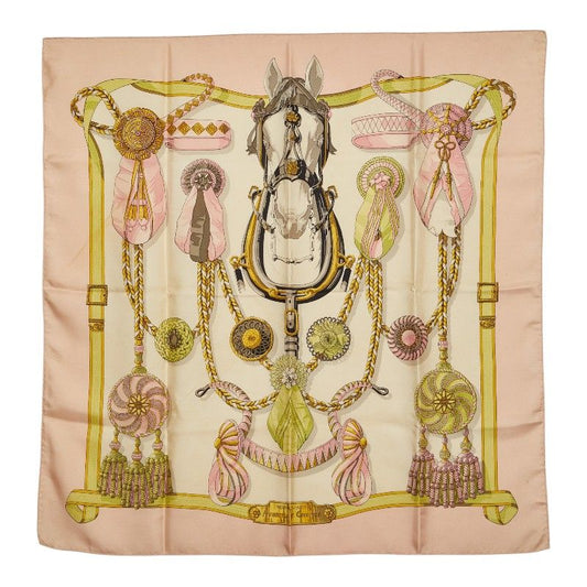 Hermes Carre 90 Frontaux Et Cocardes Front Rosette Scarf Large Pink Multicolor