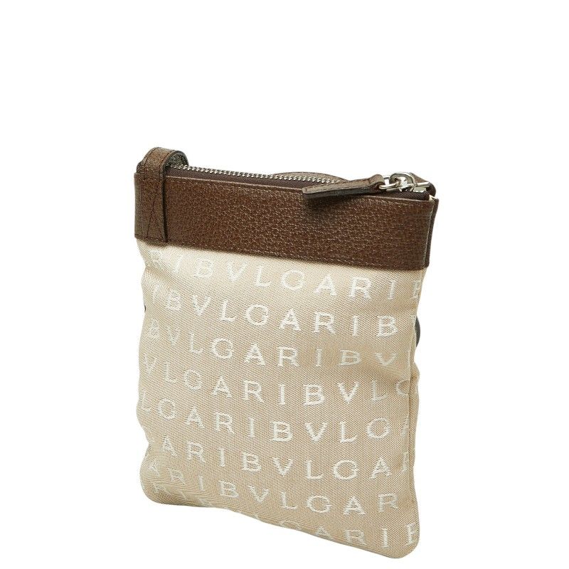 Bvlgari Logo Mania Shoulder Bag Beige Brown Canvas Leather — view 2
