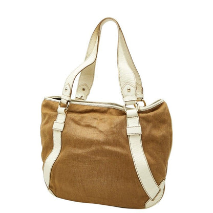 Celine Shoulder Bag Brown White Canvas Leather — view 2
