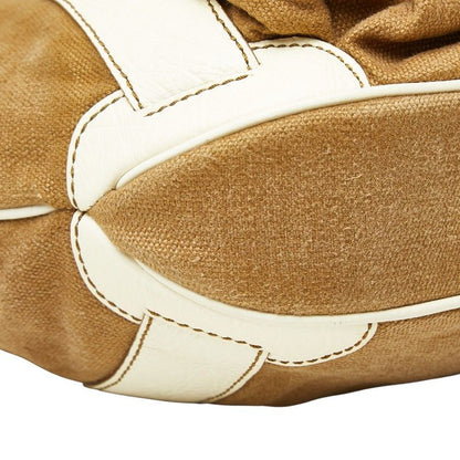 Celine Shoulder Bag Brown White Canvas Leather — view 5