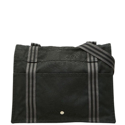 Hermes Fourre Tout Besace MM Crossbody Shoulder Bag Black Gray Canvas