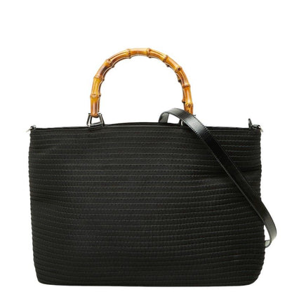 Gucci Bamboo 2-Way Shoulder Bag Black Nylon Leather