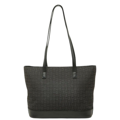 Celine C Macadam Tote Shoulder Bag Black Canvas Leather