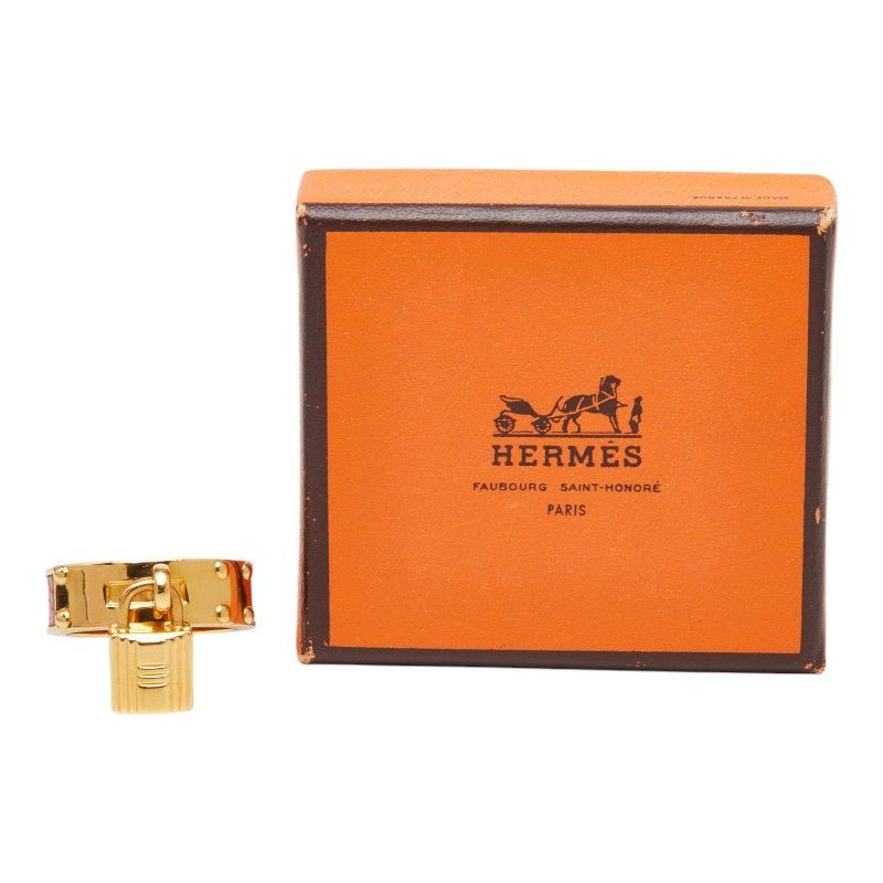 Hermes Kelly Cadena Scarf Ring Gold Red Plated Leather — view 7