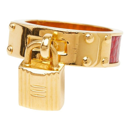 Hermes Kelly Cadena Scarf Ring Gold Red Plated Leather