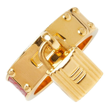 Hermes Kelly Cadena Scarf Ring Gold Red Plated Leather — view 3