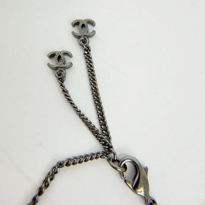 Chanel CC Logo Necklace Plated Rhinestone Silver Vintage — view 6