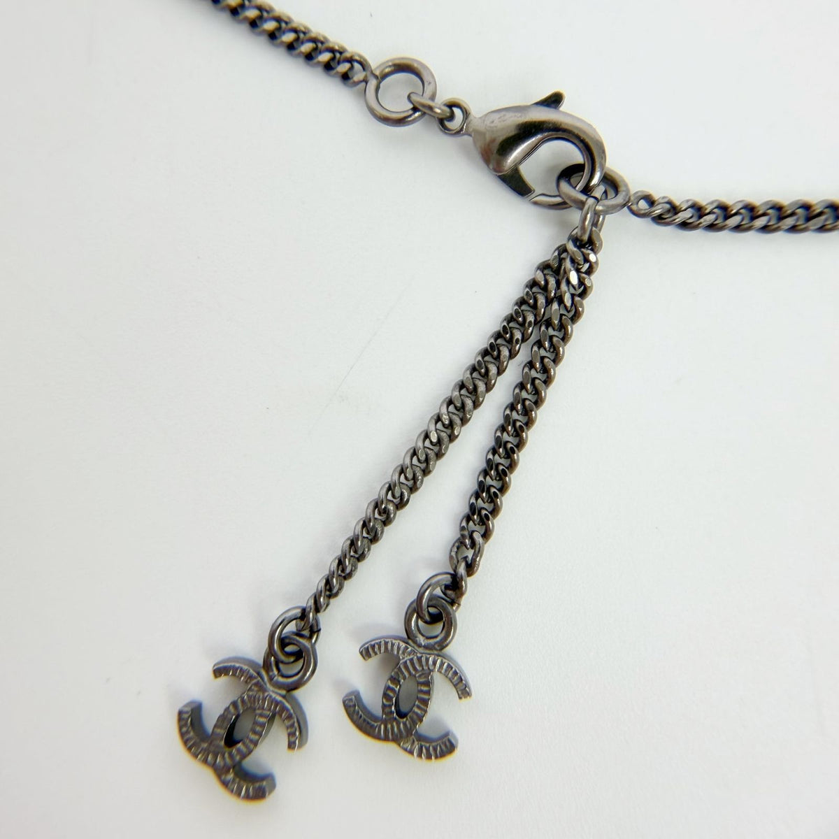 Chanel CC Logo Necklace Plated Rhinestone Silver Vintage — view 4