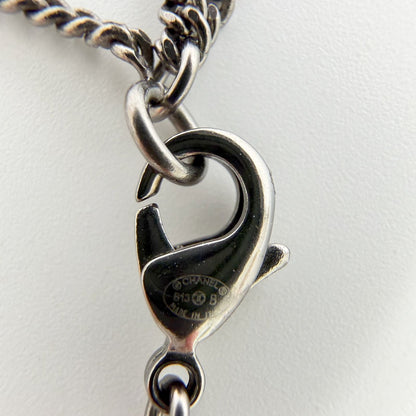 Chanel CC Logo Necklace Plated Rhinestone Silver Vintage — view 7