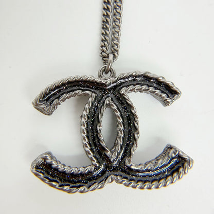 Chanel CC Logo Necklace Plated Rhinestone Silver Vintage — view 5