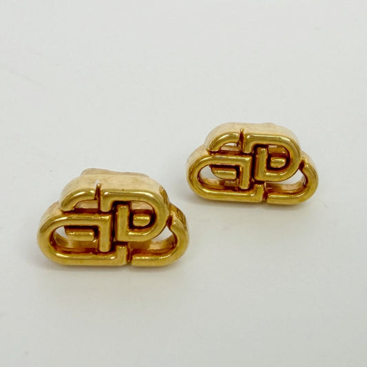 Balenciaga BB Logo Earrings Plated Gold Vintage
