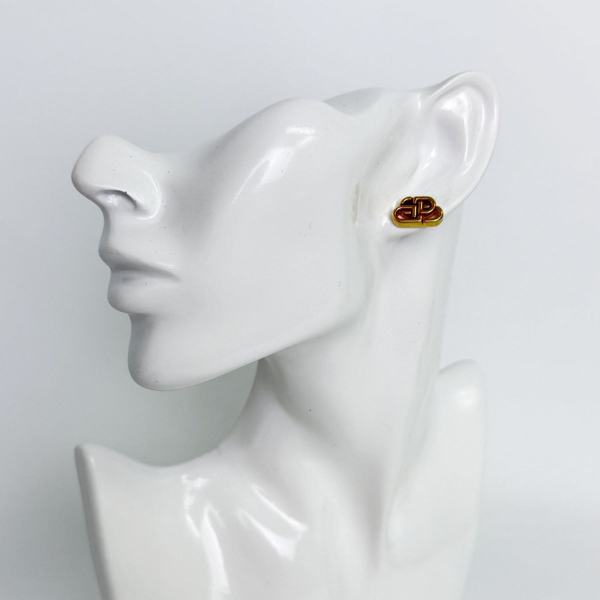Balenciaga BB Logo Earrings Plated Gold Vintage — view 3