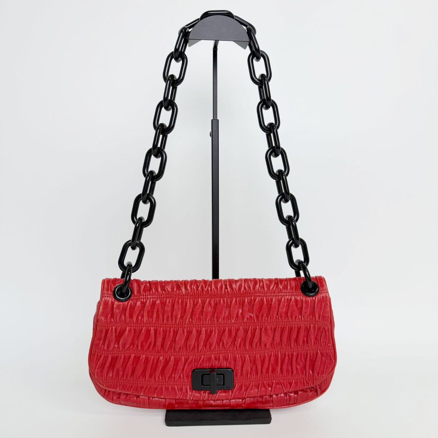 Prada Gaufre Chain Flap Shoulder Bag Leather Red Vintage — view 3