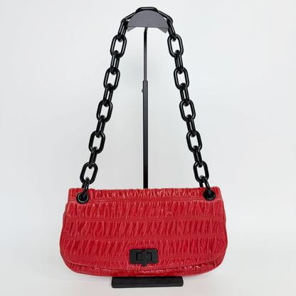 Prada Gaufre Chain Flap Shoulder Bag Leather Red Vintage — view 3