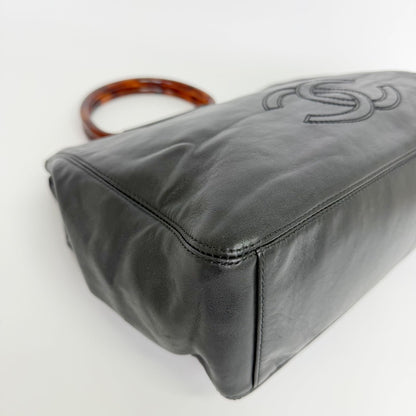 Chanel CC Logo Tortoiseshell Handle Handbag Leather Black Vintage — view 8