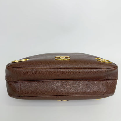 Chanel CC Logo Charm Chain Shoulder Bag Caviar Leather Brown Gold Vintage — view 7