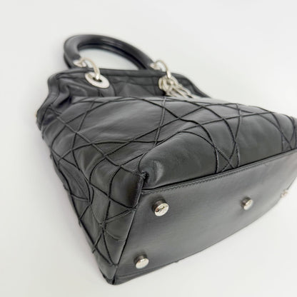 Dior Lady Cannage Large Shoulder Bag Leather Black Vintage — view 8