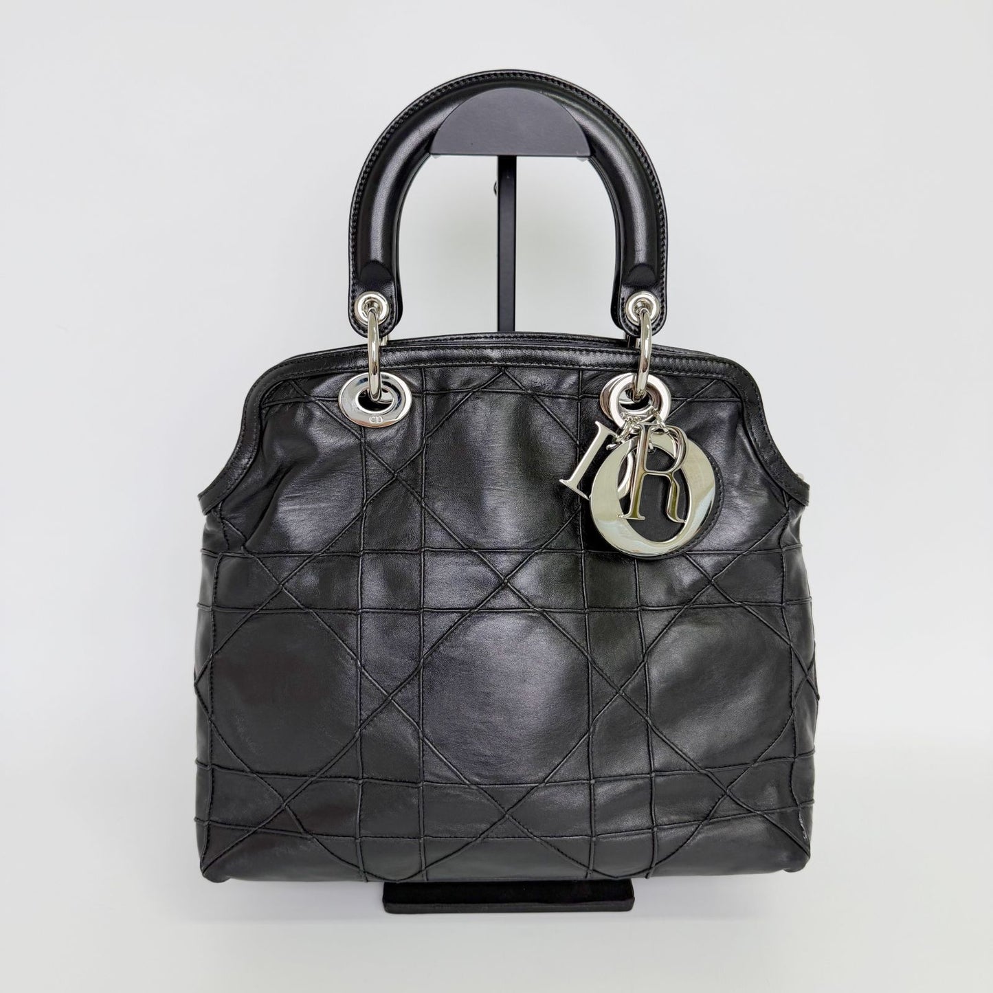 Dior Lady Cannage Large Shoulder Bag Leather Black Vintage — view 3
