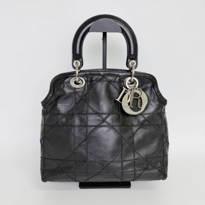Dior Lady Cannage Large Shoulder Bag Leather Black Vintage — view 3