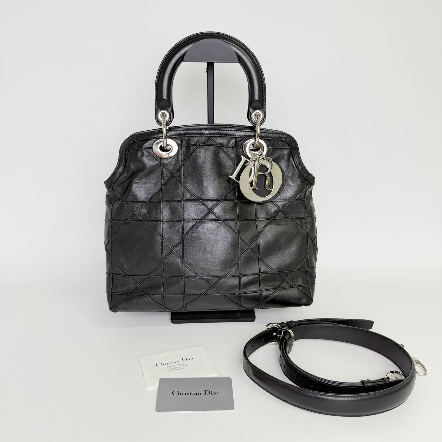 Dior Lady Cannage Large Shoulder Bag Leather Black Vintage — view 2