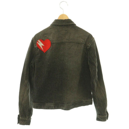 Saint Laurent Paris Heart Patch Denim Jacket Soutien Collar M Gray DO — view 2