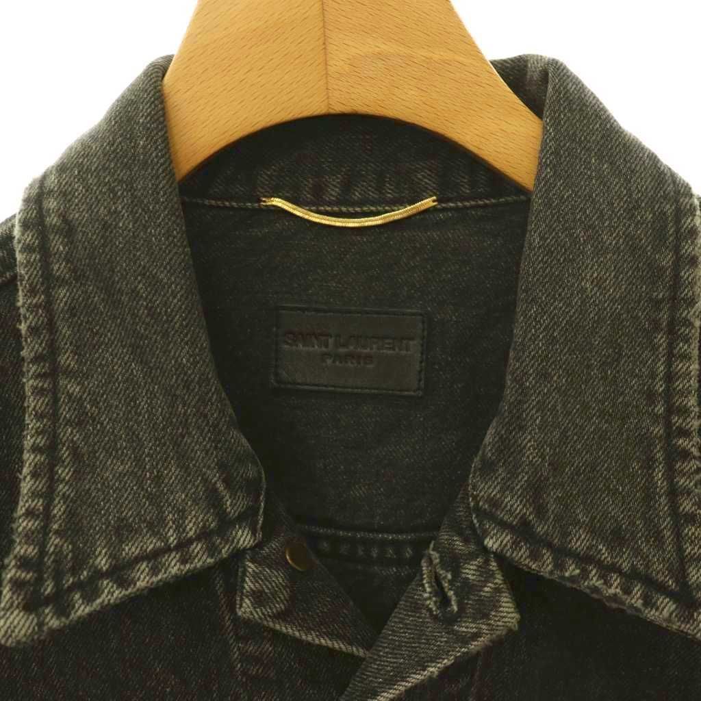 Saint Laurent Paris Heart Patch Denim Jacket Soutien Collar M Gray DO — view 8