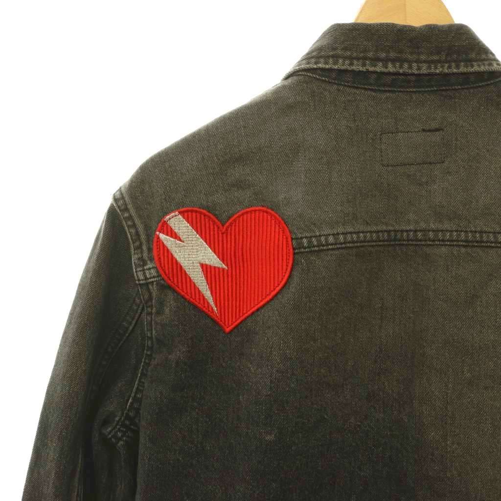 Saint Laurent Paris Heart Patch Denim Jacket Soutien Collar M Gray DO — view 6
