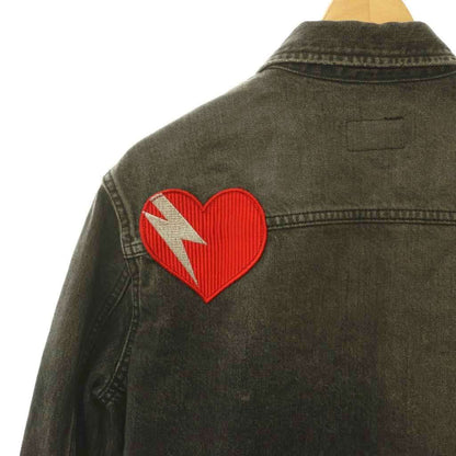 Saint Laurent Paris Heart Patch Denim Jacket Soutien Collar M Gray DO — view 6