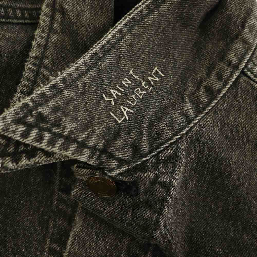 Saint Laurent Paris Heart Patch Denim Jacket Soutien Collar M Gray DO — view 7