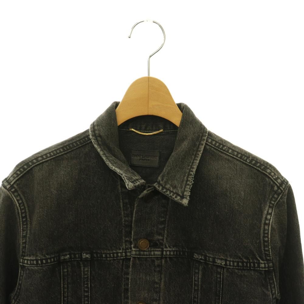 Saint Laurent Paris Heart Patch Denim Jacket Soutien Collar M Gray DO — view 4