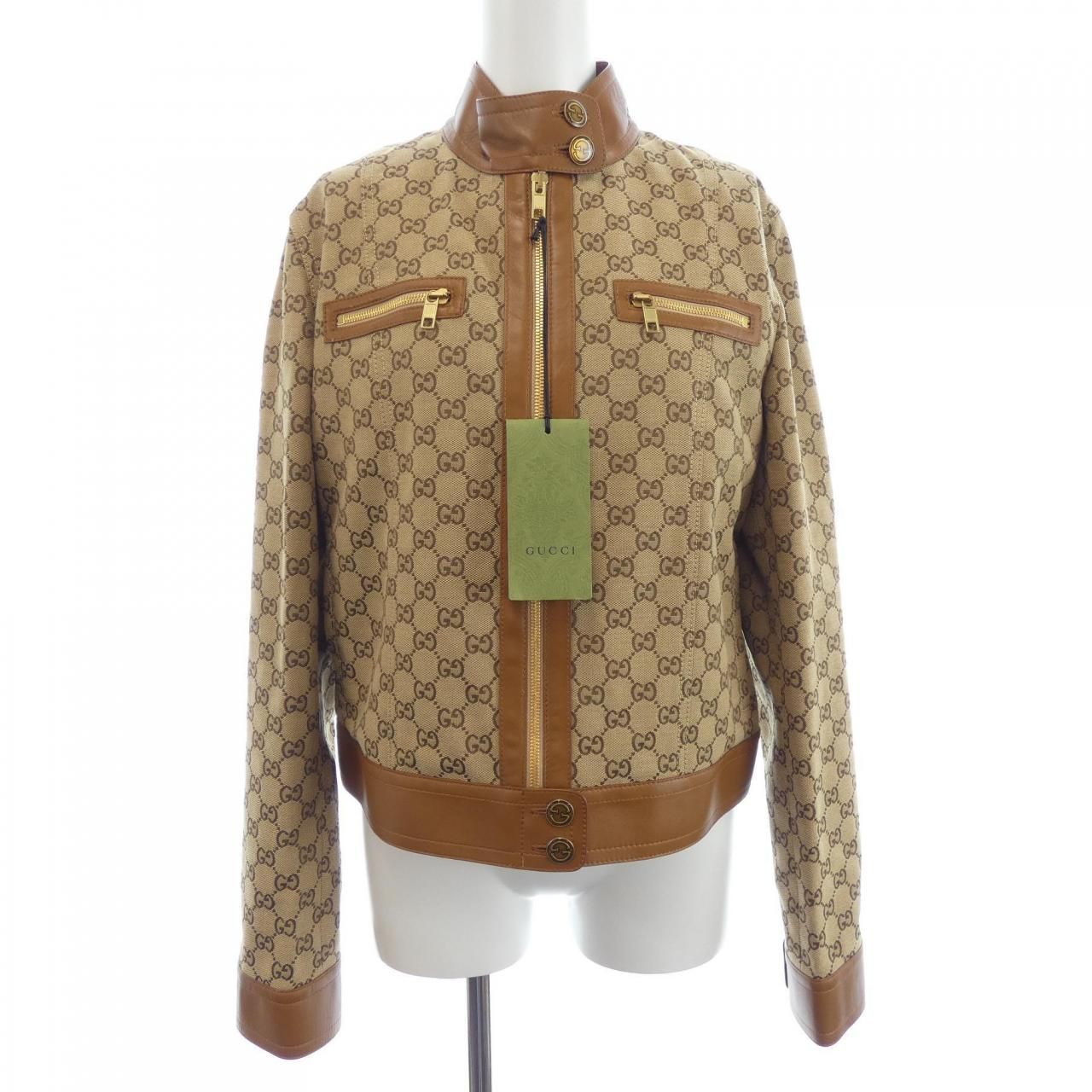 Gucci Leather Trim GG Canvas Jacket