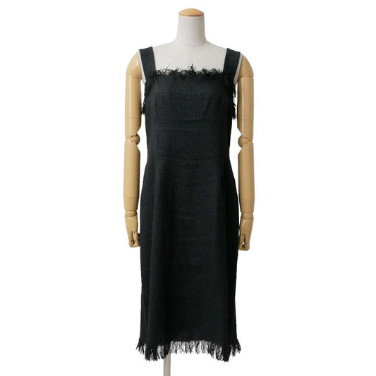 Dolce & Gabbana Dress 46 Fringe Sleeveless Linen Tweed